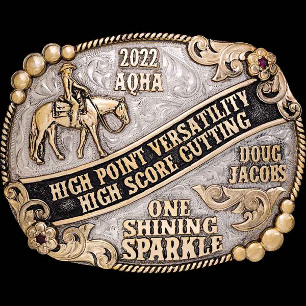 The Stockyard Classic Custom Belt Buckle is a great buckle with lots of room for letters.  It has a special bead, rope, and bronze overlay edge.  Customize it for your rodeo event today!